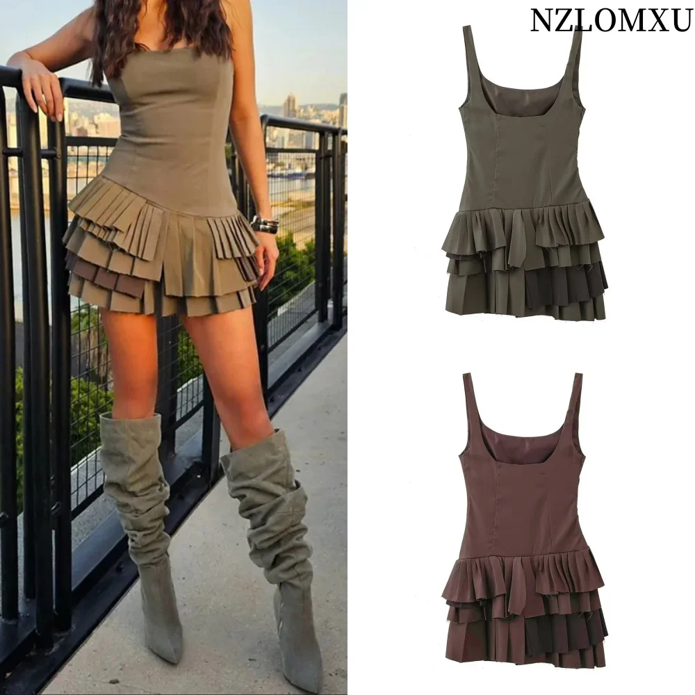

Fashion Irregular Pleated Camisole Dress Women Sexy Slim Sleeveless Mini Dresses 2025 Summer Female High Street Vestidos