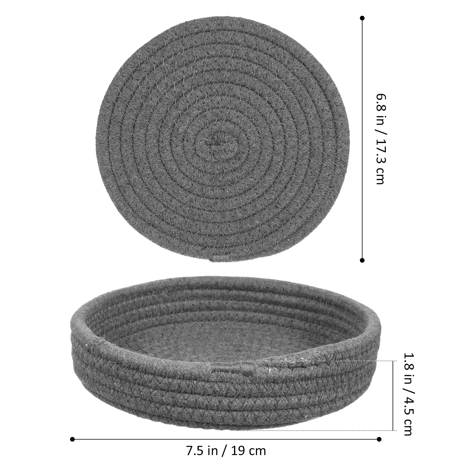 

1 set 4 Pieces Deep Gray Cotton Rope Placemats Set Round Woven Kitchen Hot Pads Trivets For Table Protection Braided Coasters