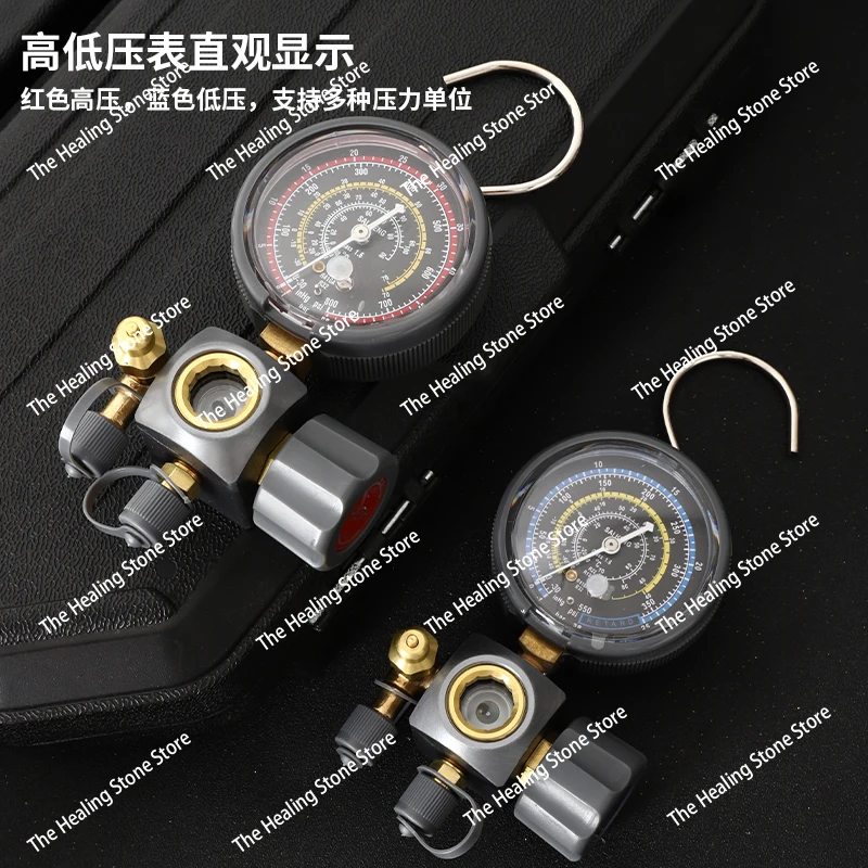 R22r32 Press Exhaust Oil Filling Single Meter Fluorometer Air Conditioning Pressure Gauge Refrigeration Repair Tool
