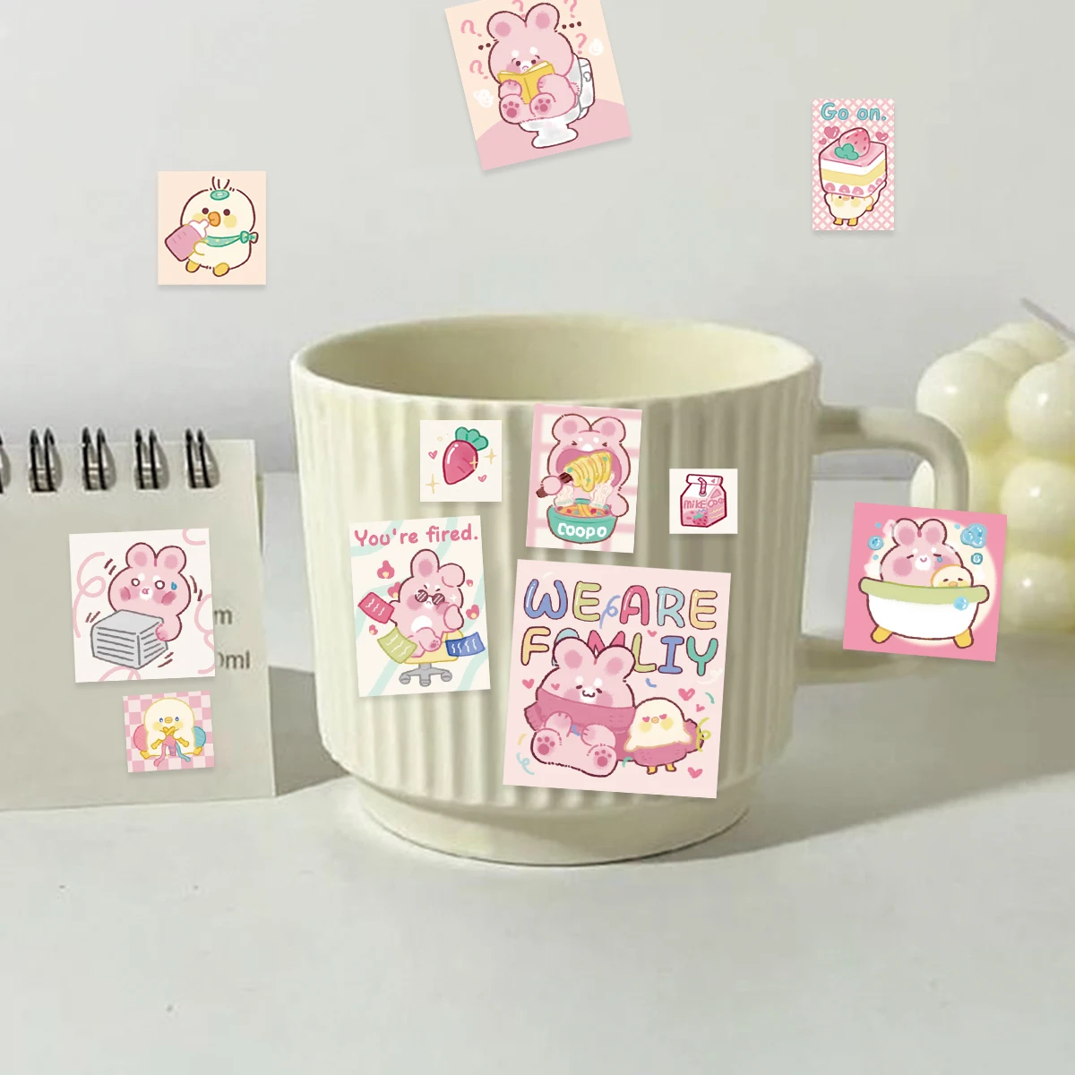 28pcs Cute Bunny Cartoon Graffiti Stickers Decorated Notebook Water Cup Suitcase Guitar Student Stationery Scrapbook PVC Decals