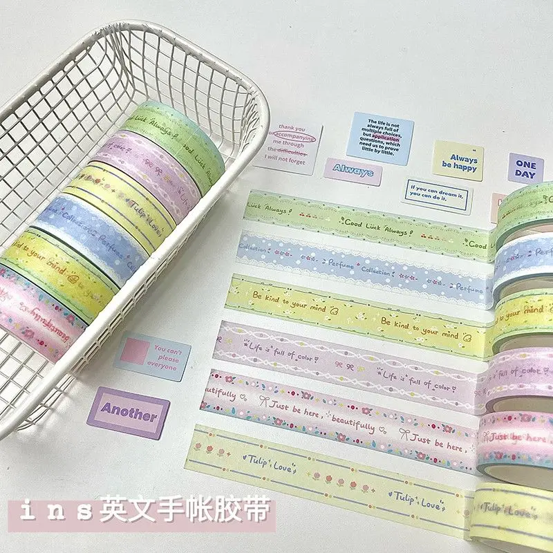 

6pcs Simple Flower Bear Paper Tape Handheld Account Photos Decorative Stickers Grid Pattern Dot Stickers Adhesive Strip Adhesive