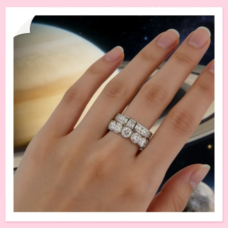 

Luxury Cubic Zirconia Double Layer Stackable Ring for Women, Sparkling Pink/ Gold/ Silver Tone CZ Eternity Band