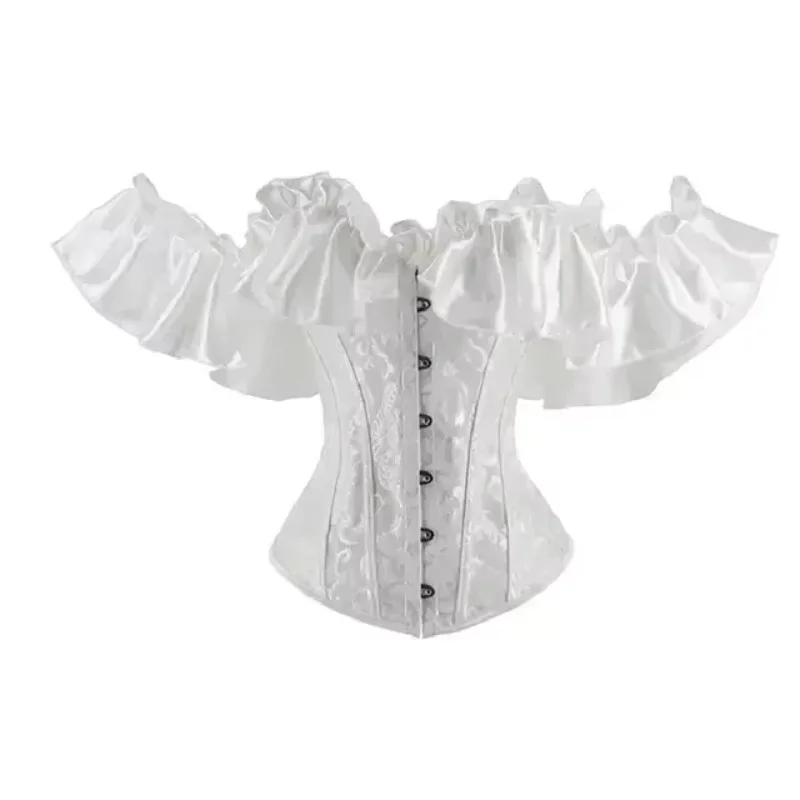 

Women Corset Top Vintage Overbust Victorian Bustier Lace Up Sexy Lingerie Ruffles Sleeve Brocade Jacquard Shapewear