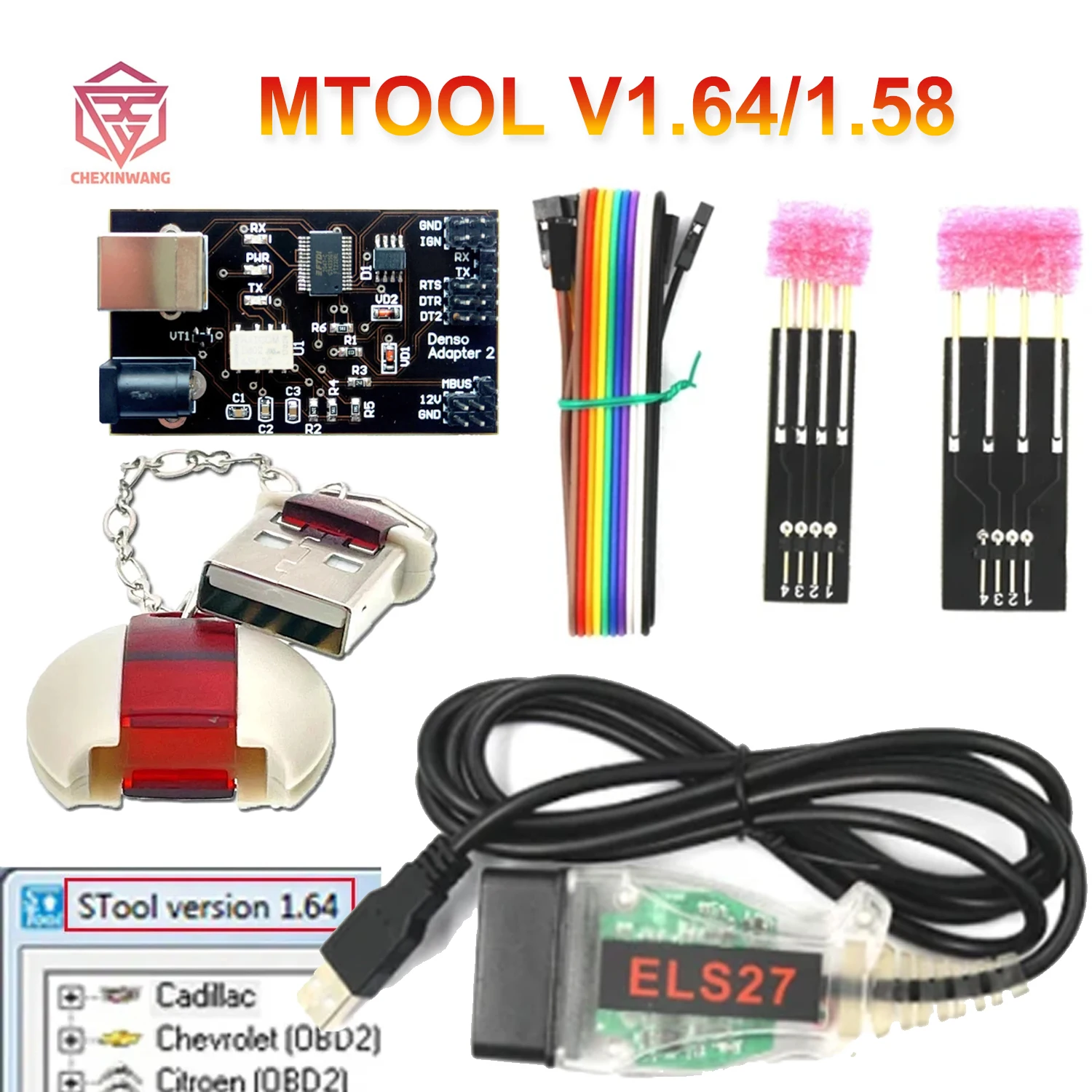 MTool V1.64 Full Set Rollback Programmer t Mileage KM Adjustment Software Mileage Correction Tool  Dongle Denso Adapter