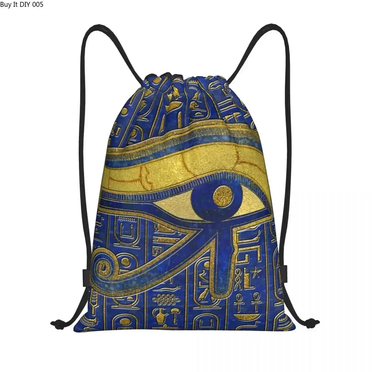 Gold Egyptian Eye Of Horus Drawstring Backpack Sports Gym Bag for Women Men Wadjet Lapis Lazuli Training Sackpack