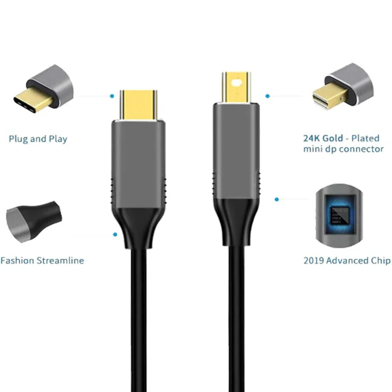 كابل USB C إلى Mini DisplayPort 2 Type-C إلى Mini DP، 4K@60 هرتز، (Thunderbolt 3/4) متوافق مع Mac Pro، HP، Surface BooK