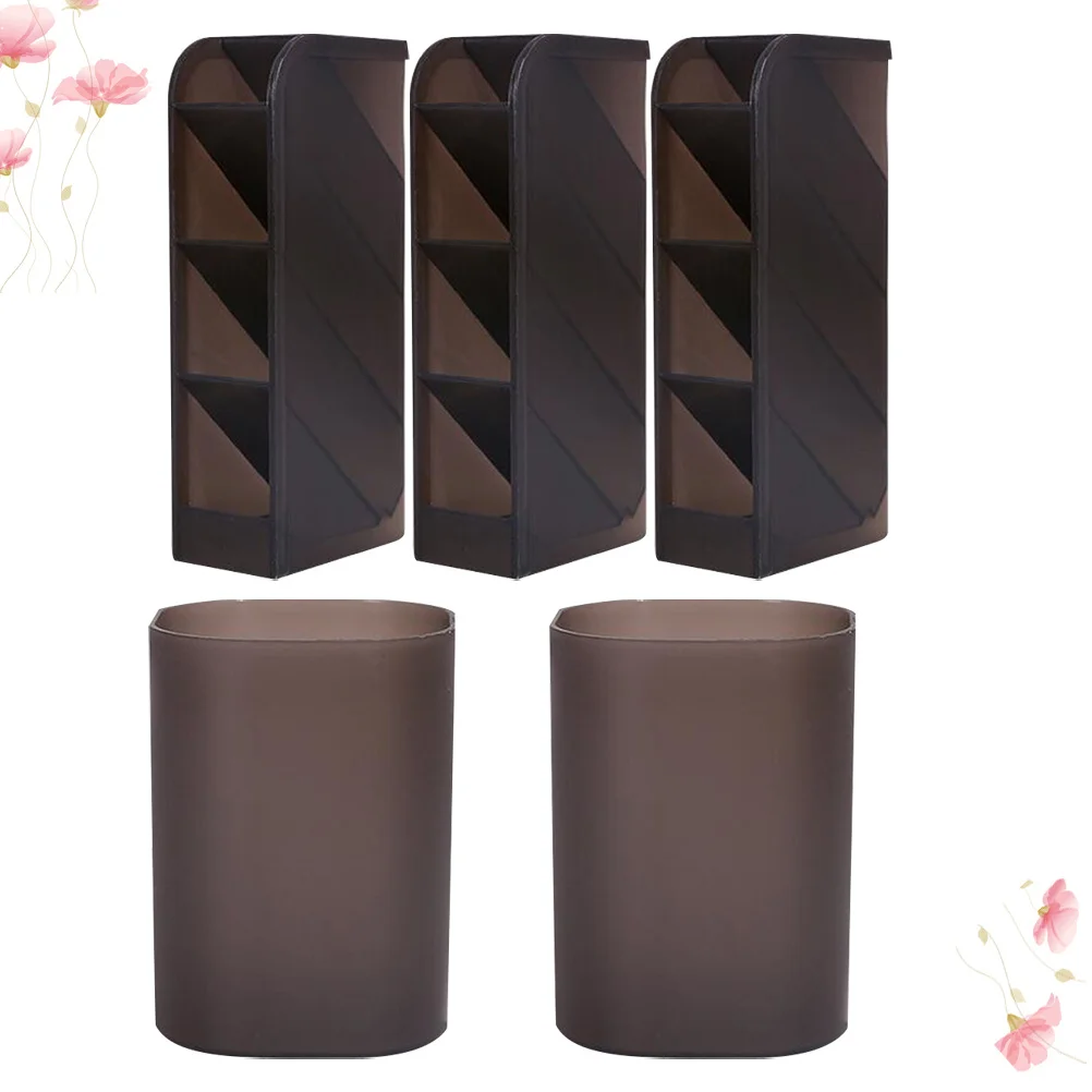 5Pcs Desktop Pen Holder Stationery Organizer Storage Box Multifunctional Oblique Insert 2 Cylinder for Home Office