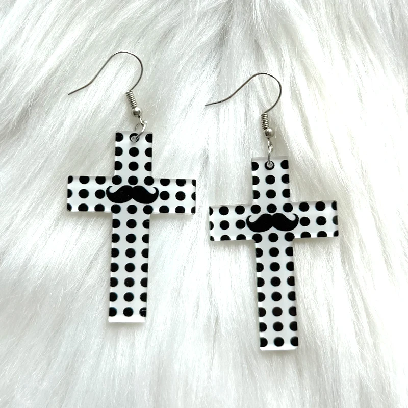 Y2K Jewelry Dots Beard Cross Earrings For Women Vintage 90s Aesthetic Kawaii Pink Rivet Striped Drop Earrings Accessories Punk