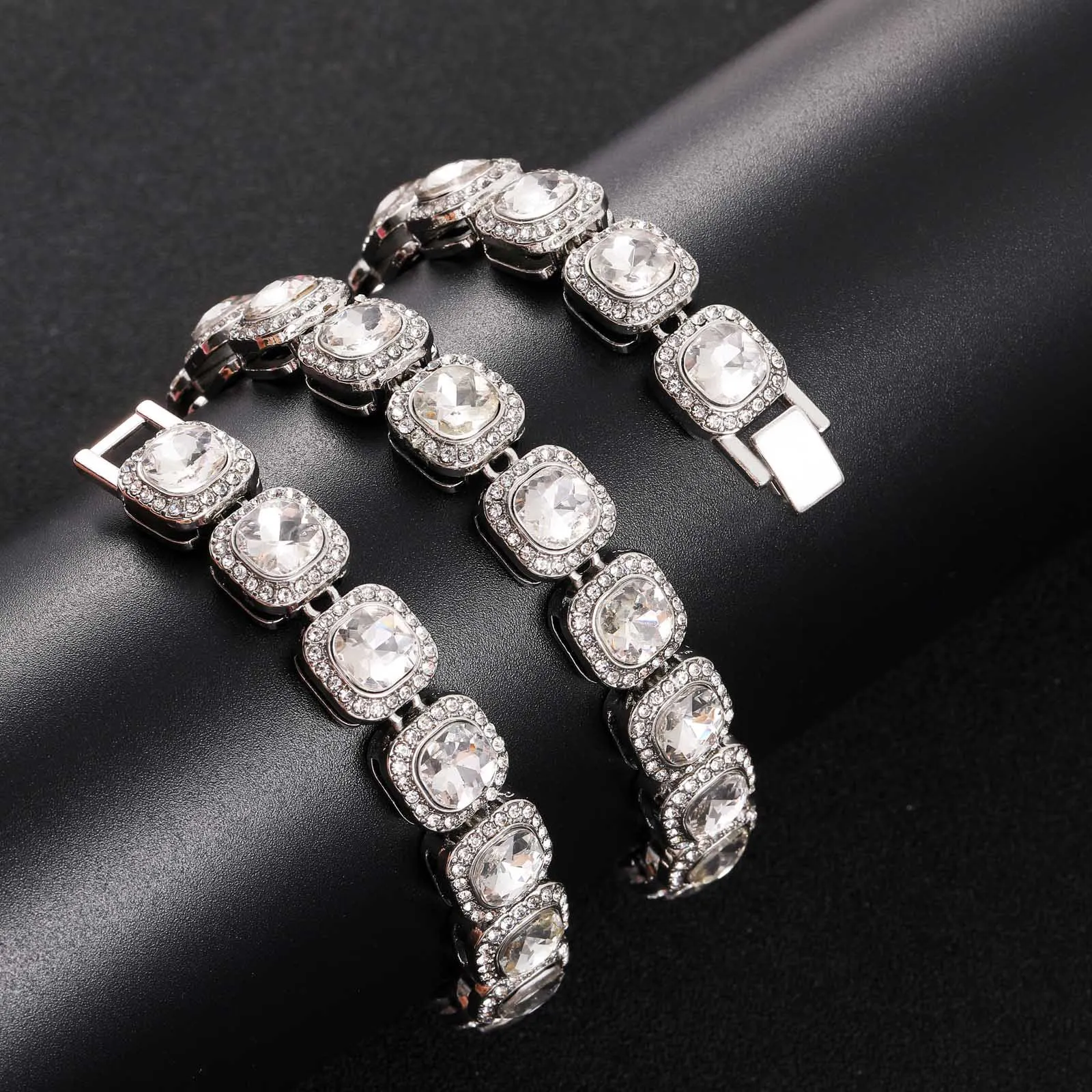 

Full Drill 13mm Wide Square Drill Rock Sugar Cuban Alloy Chain Bling Bling Iced Out Necklace Hip Hop Jewelry AN011