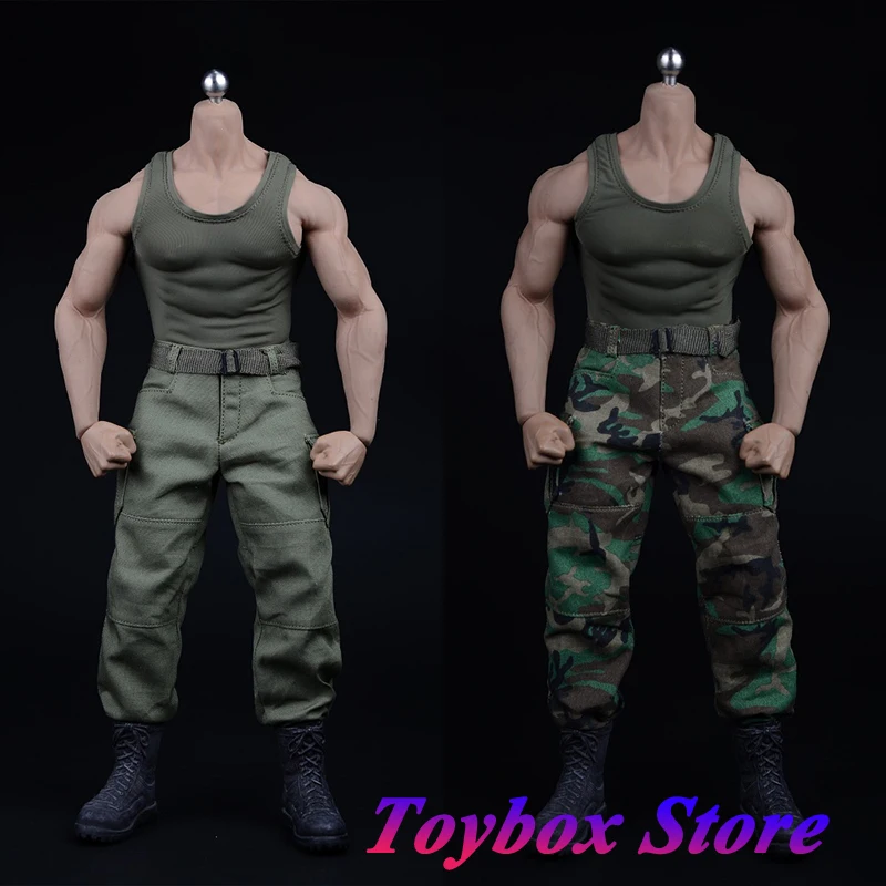 XM01 1/6 Man Soldier Elastic Vest Loose Tooling Pants Belt Boots Clothes Set Accessory For M34 M35 Strong Body Man Action Figure