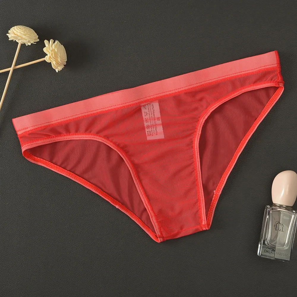 Men Ultra-thin Mesh See Through Briefs Sheer Perspective Panties Low Waist Underwear Breathable Soft Underpants Sexy Knickers