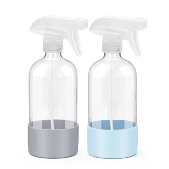 1/2PCS 500ML/16oz 유리 스프레이 병 실리콘 슬리브 빈 투명 병 세트 아로마 테라피 얼굴 수화 헤어 케어