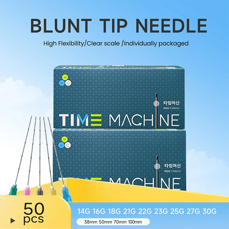50pcs/box Disposable Blunt Tip Cannula Needle 18g 21g 22g 23g 25g 27g 30g Needles for Dermal Fillers