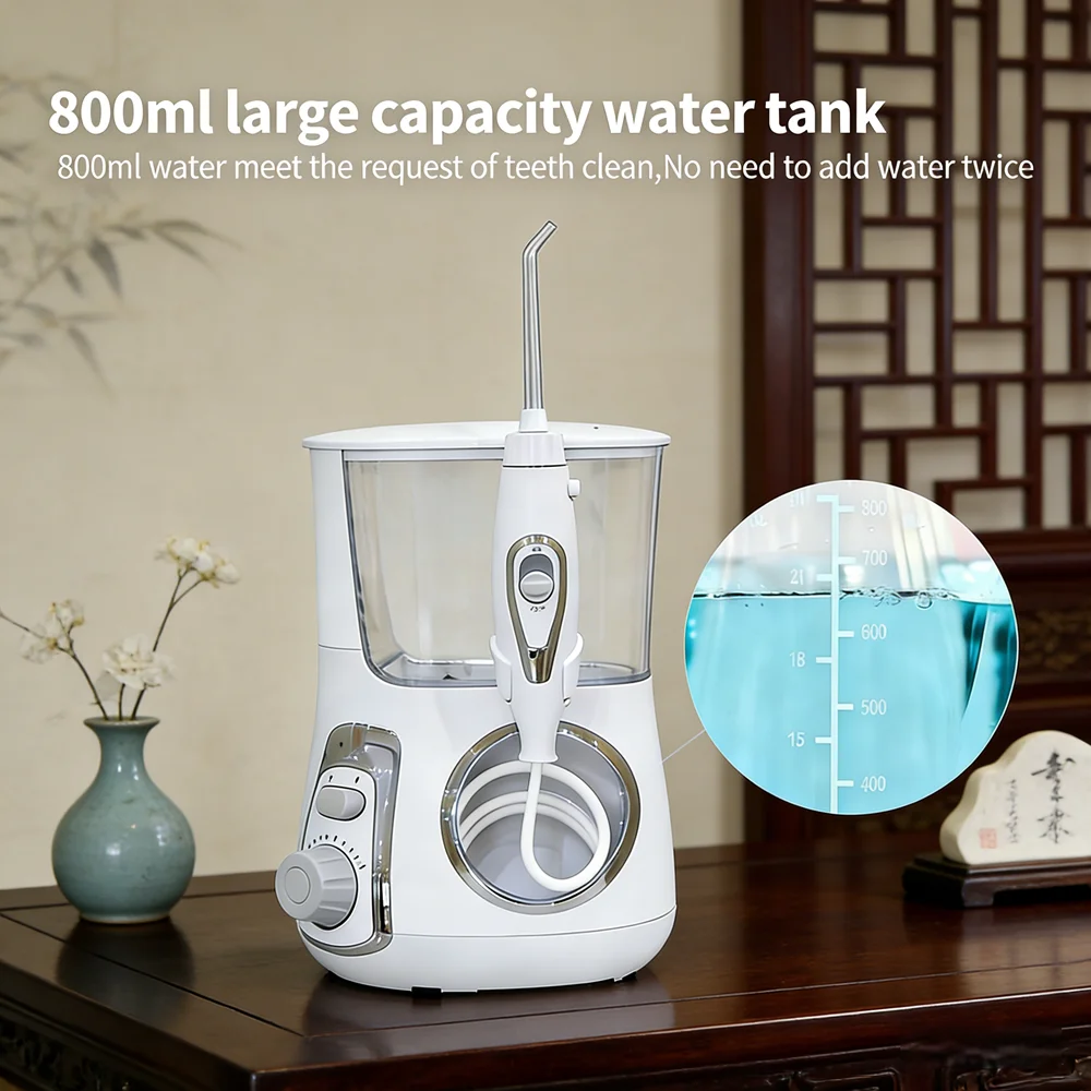 

Electric Oral Irrigator Water Flosser 800ML 10 Modes 5 Replaceable Tips Countertop Teeth Cleaner for Home Use