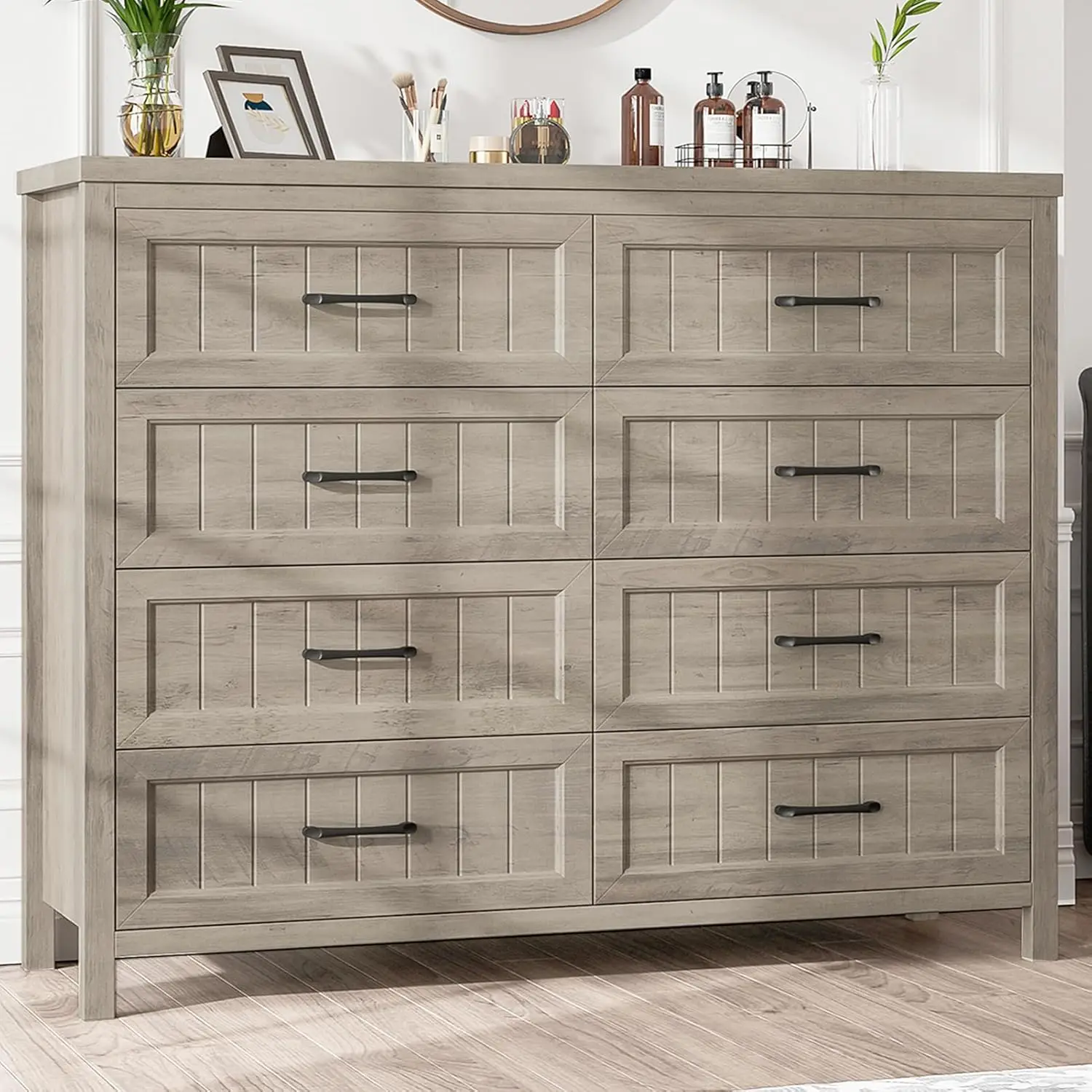 Dresser 8 Drawer Dresser for Bedroom, Large Wooden Dressers Double Grey Dresser with Deep Drawers Dressers for Hallway, Entryway