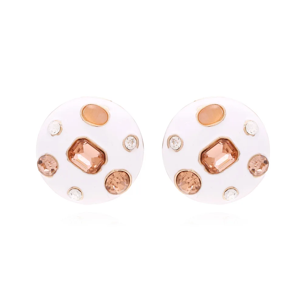 Korean fresh design sense round alloy drip oil diamond stud earrings high sense colored diamond enamel earrings Hong Kong style