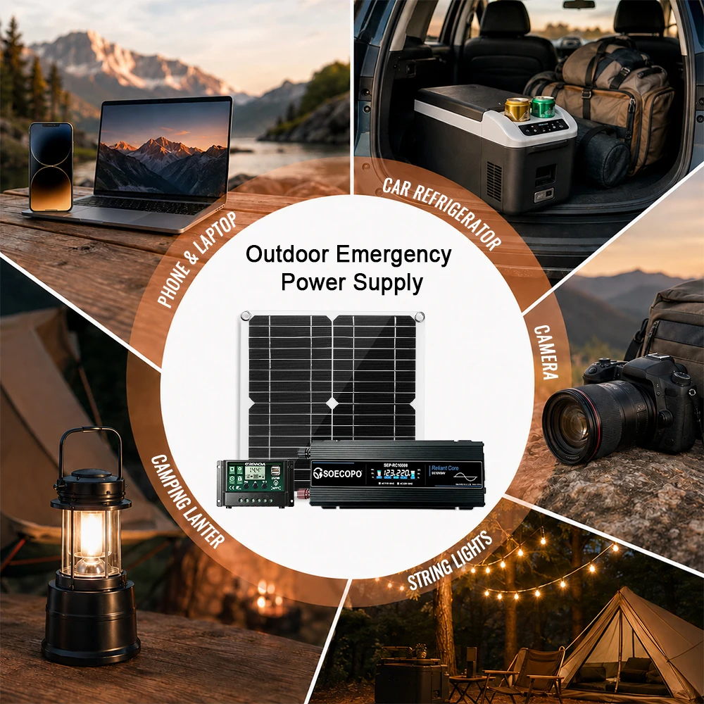 SOECOPO 300W Solar Panel + 60A MPPT Controller 10000W Inverter Solar Power System Kit with DC12V/24V AC110V/220V Off Grid Home
