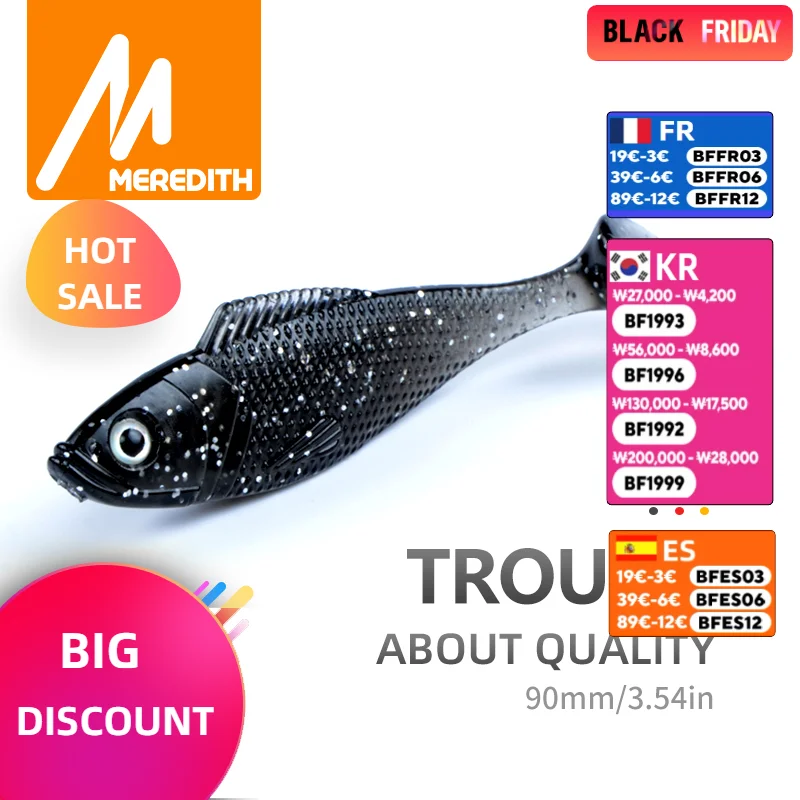 Meredith Trout 10pcs/lot Fishing Tackle Bait 10 Colors Fishing Soft Lures Mermaid Tail 9g/90mm