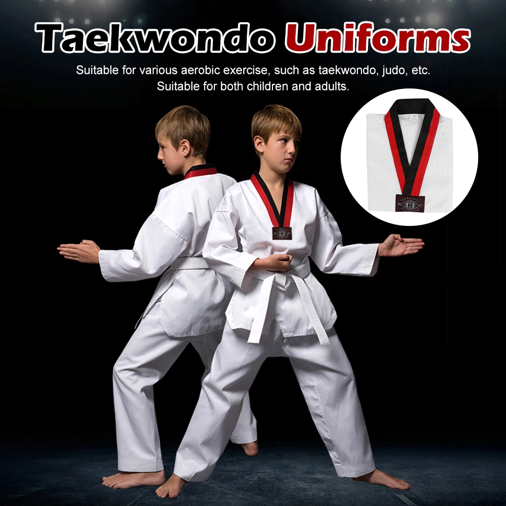 Taekwondo Uniforms Long Sleeves Martial Arts Karate Jujitsu Gym Fitness Training Uniforms with Belt for Children Adults Unisex