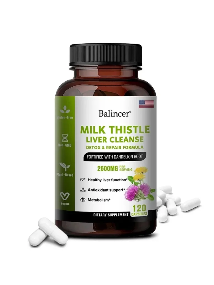 Natural Milk Thistle Extract Liver Capsules - Detox Cleansing Supplement