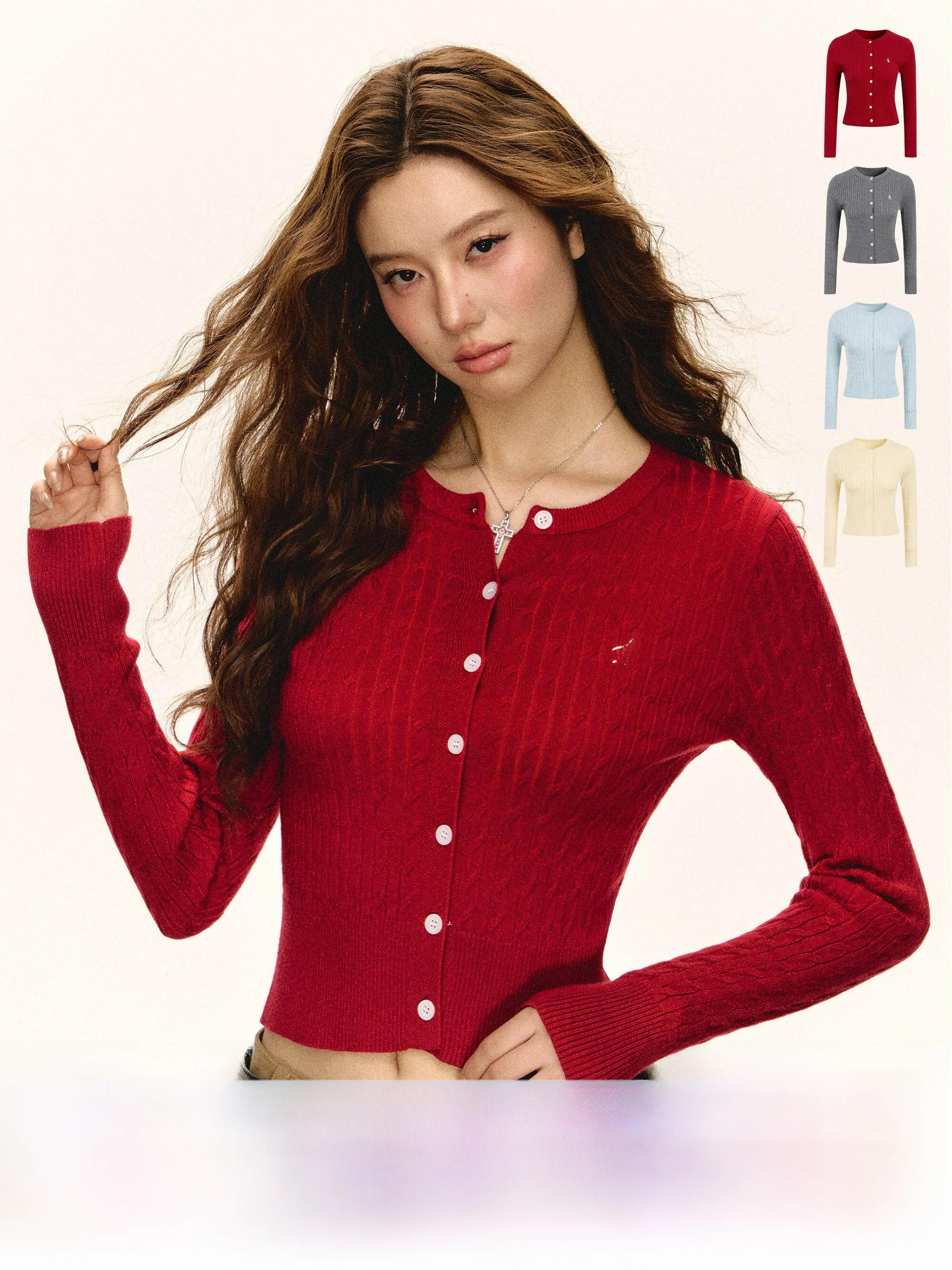 

Ariseism American Retro Red ort Knitted Open Cardigan Women's Spring New Inner Wear Base irt Slim Fit Street Sle Polyes...