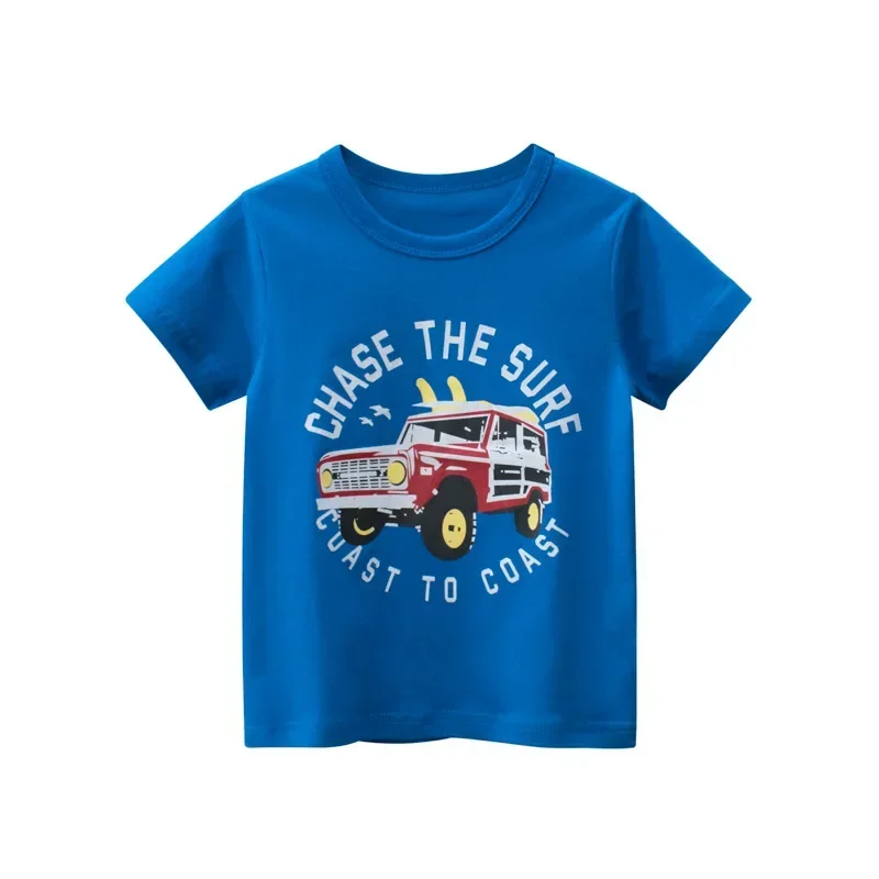 Summer New 2024 Cartoon Car T Shirt Boys Girls Short Sleeve T-Shirt Tops Children O-Neck Cotton Tee Shirts Dropshipping