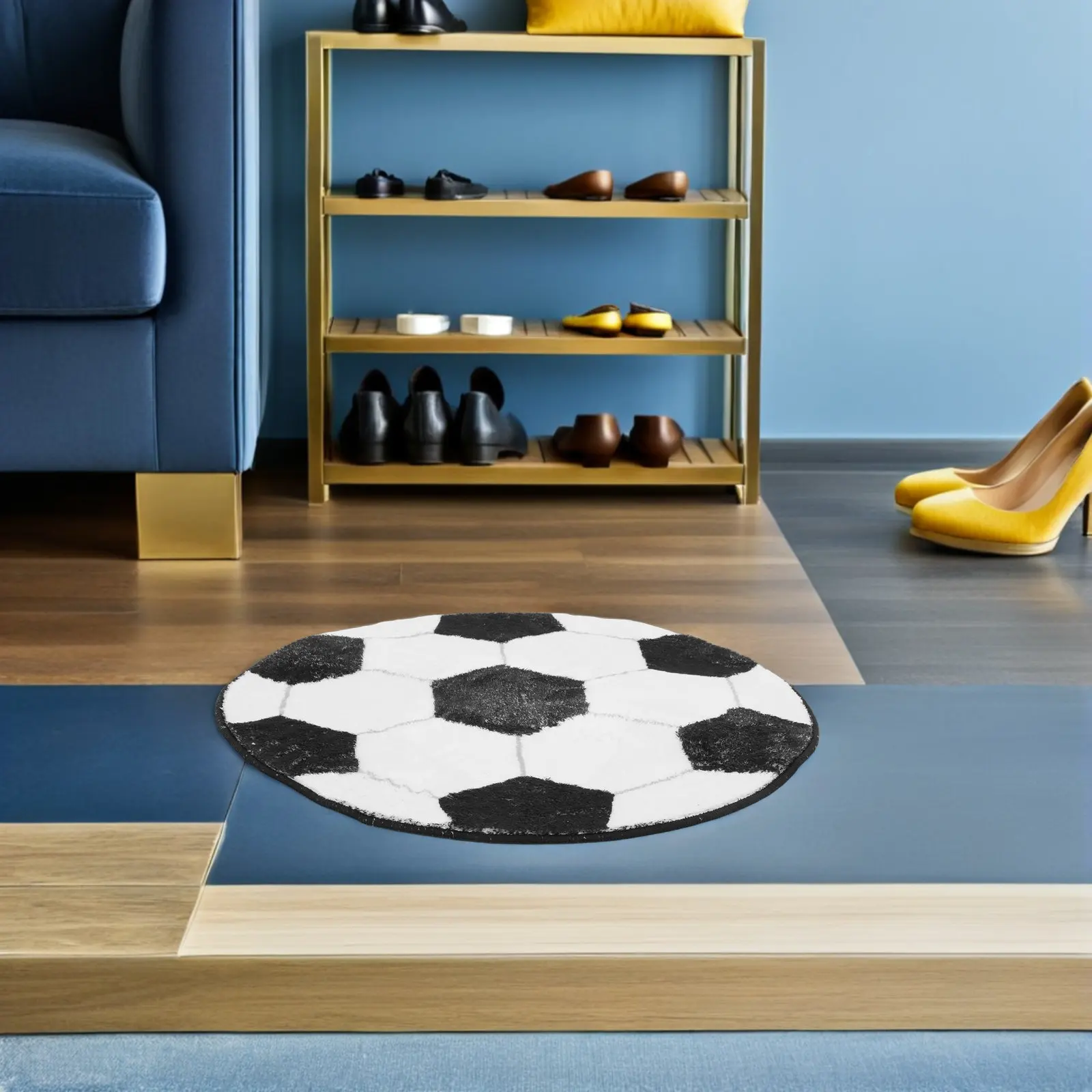 Round Soccer Rug Large 24 Inch Football Carpet Sport Area Rugs for Kids Bedroom Playroom Living Room Soccer Themed Room Decor