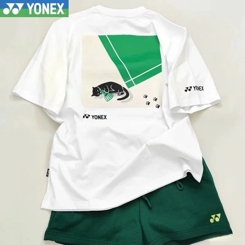 YONEX 2024 New Men's and Women's Same Badminton Jersey Loose and Breathable Versatile Casual Short-sleeved Crew Neck T-shirt