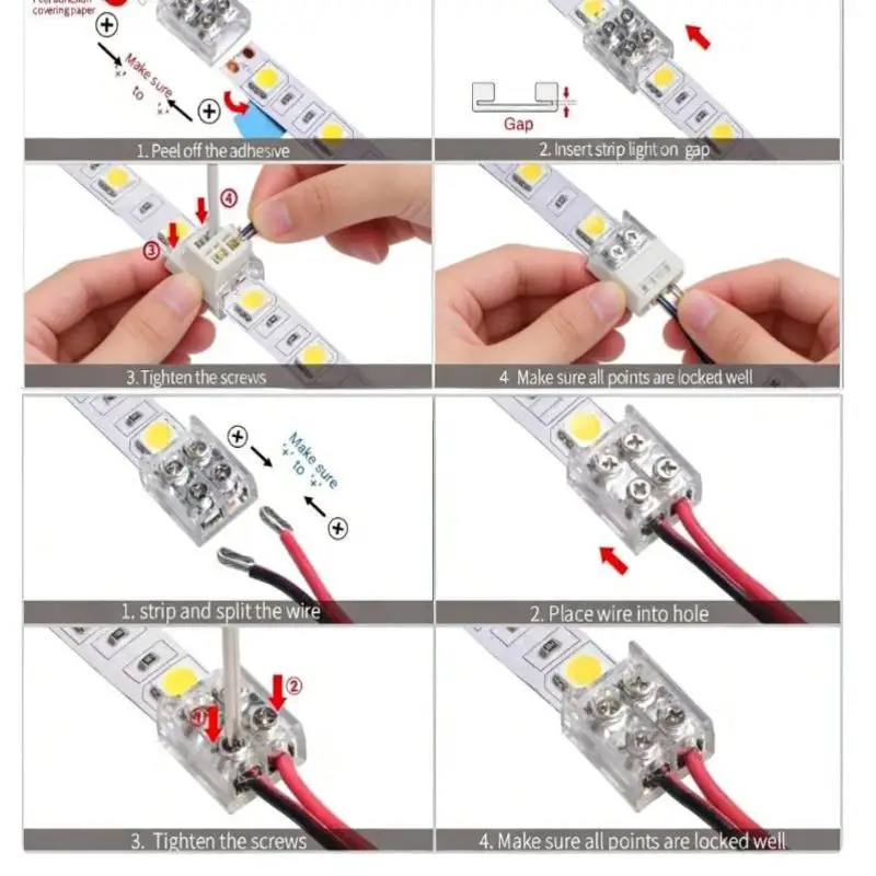 10Pcs Screw Fixing Solder-Free LED Strip Connector 2 Pin Quick Wire Connector For 8mm/10MM LED Light Strip Terminal Adapter