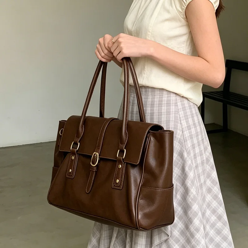 vintage Women Shoulder Bags Design PU Leather Ladies Handbag large capacity Female Crossbody Bags Elegant Briefcase for commute
