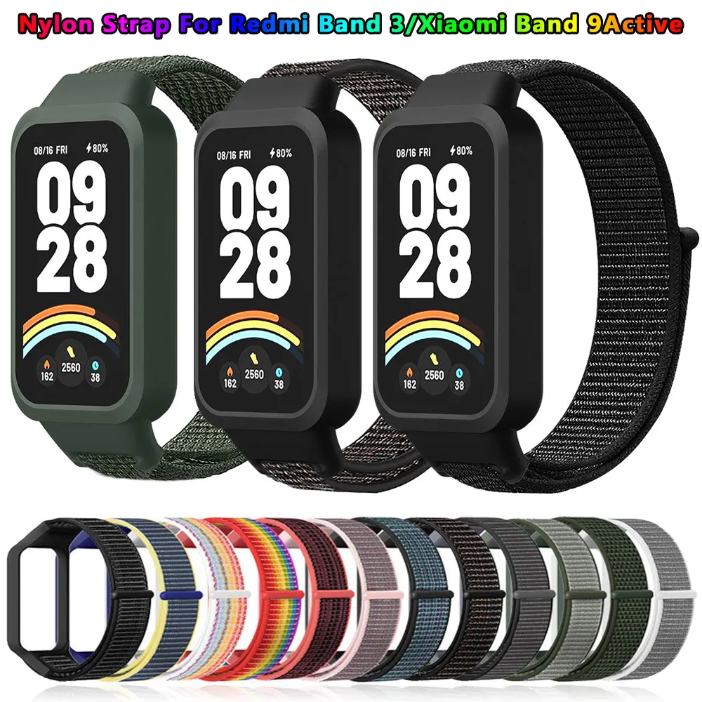 

Strap + Case For Redmi Band 3 Nylon Accessories Smart Watch Replacement Wristband For Xiaomi Band 9 Active Sport Bracelet Cover