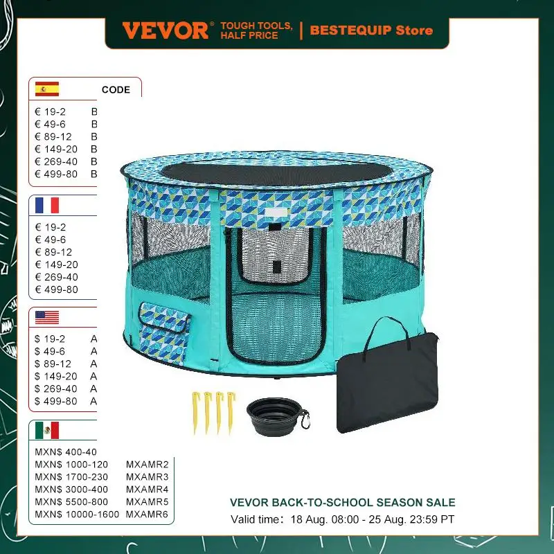 VEVOR Foldable Pet Playpen 44'' x 44'' x 24'' Portable Dog Playpen Crate Kennel for Puppy, Dog Cat Waterproof 600D Oxford Cloth