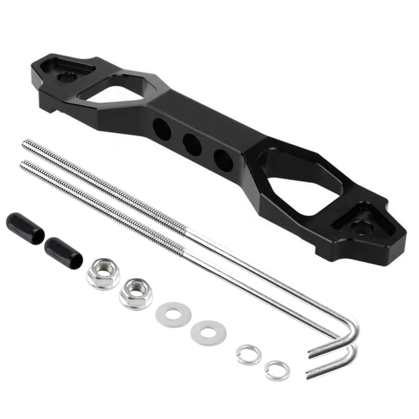 

Комплект кронштейнов для крепления аккумуляторов с защитой от ржавчины, стальными J-образными крюками, регулируемой длиной и надежным креплением для аккумуляторов автомобилей, внедорожников и грузовиков