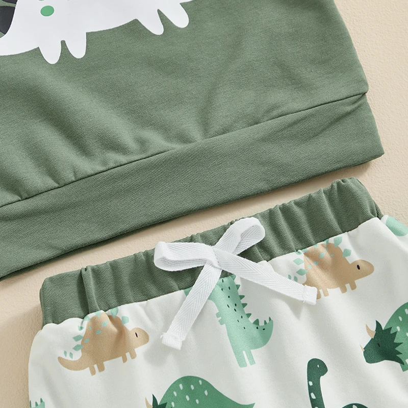 Toddler Infant Baby Clothing Boys Summer Clothes Short Sleeve Dinosaur Print Tops  Drawstring Shorts Sets 0-3Y