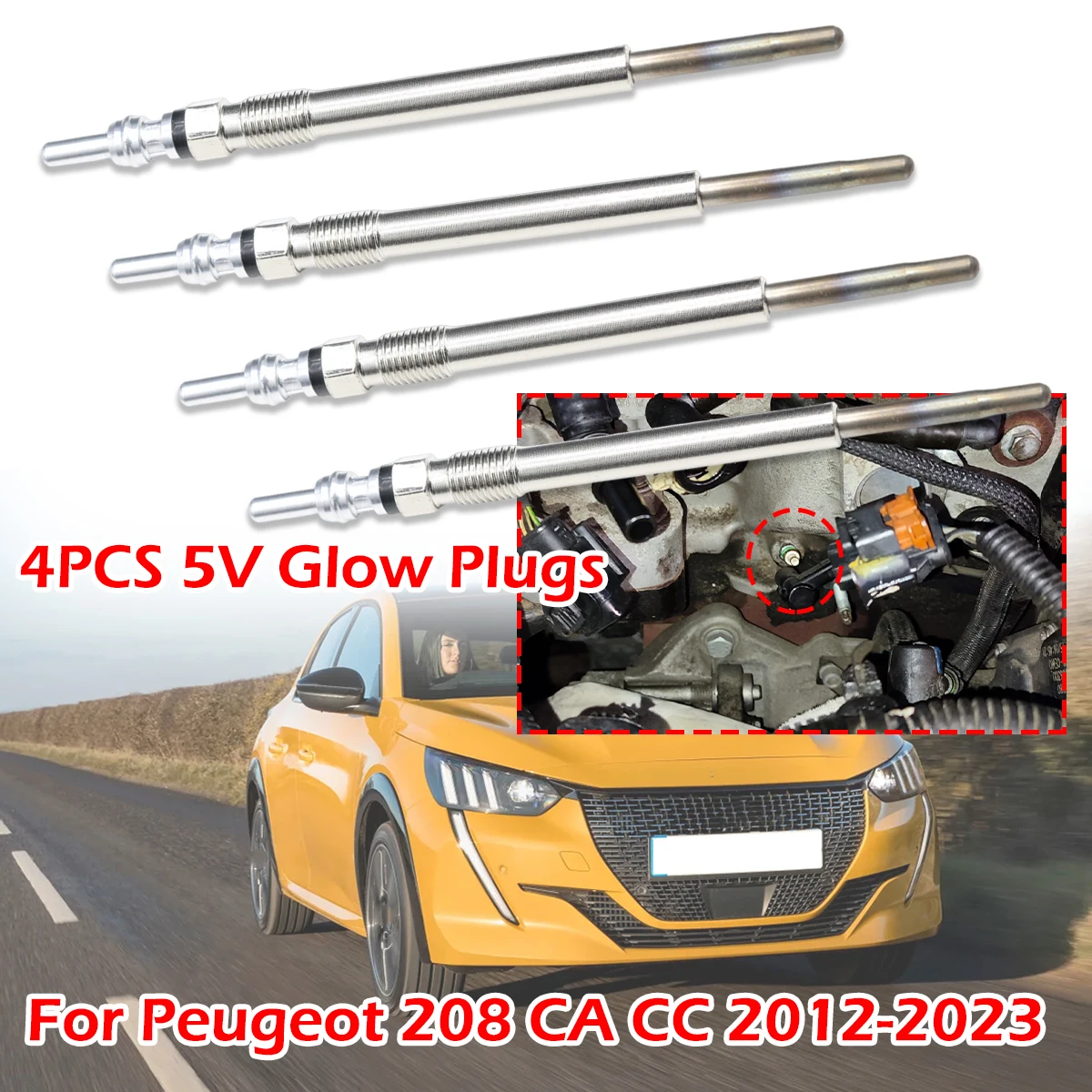 

4pcs/kit 5V Diesel Heater Nickel Plating Glow Plugs accessories Car Replacement Part For Peugeot 208 CA CC 2012-2023 1.4 1.6 HDi