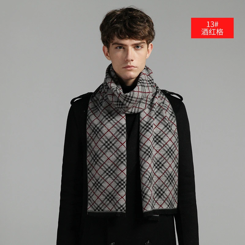 Chic Scarf Men Autumn Winter Imitation Cashmere Long Business Muffler Male Jacquard Thermal Thick Knit Scarf Gents Cold Day Gent