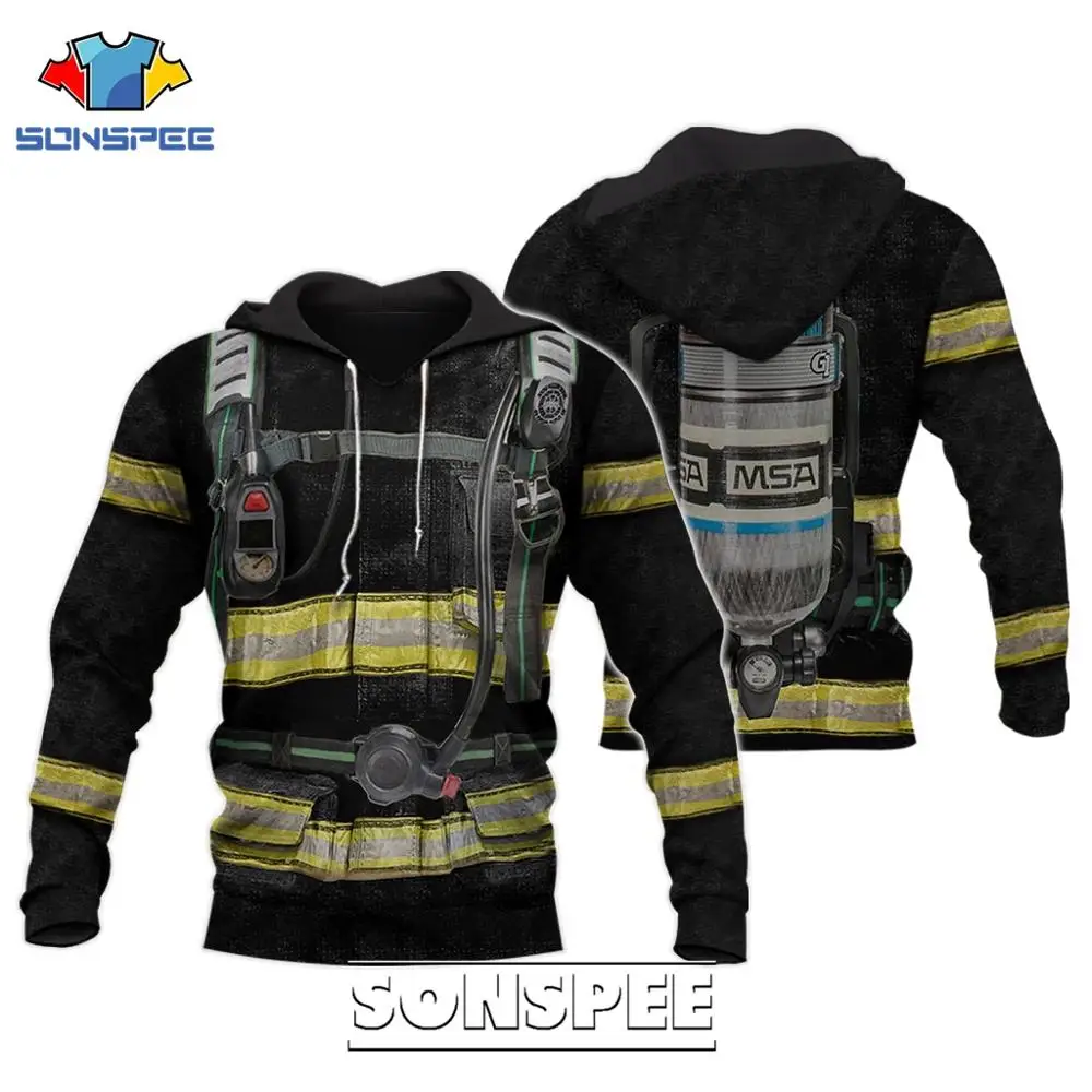 SONSPEE 3D Print Firefighter Fireman Men\'s Hoodie Casual Vintage Long Sleeve Rescue Cosplay Men Zipper Hoody Tops Sweatshirt