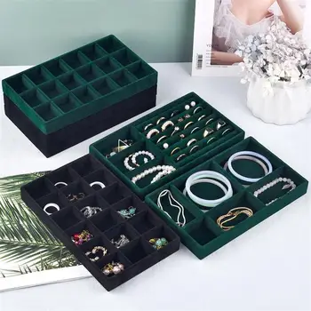 Samt Schmuck Display Tablett exquisite Schmuck halter tragbare Ring Ohrringe Halskette Veranstalter Aufbewahrung sbox Organisator Tabletts