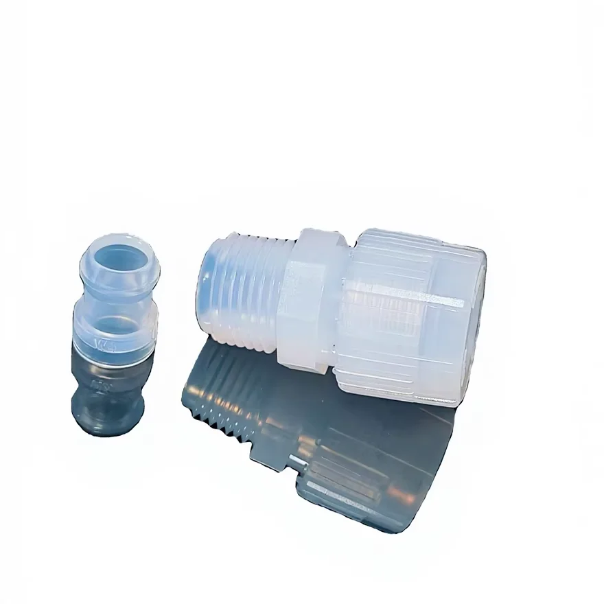 High-purity PFA Fittings Straight Connectors External Threads R/NPT Male-threaded Elbows Tees Reducers 1/4''-1'' Translucent