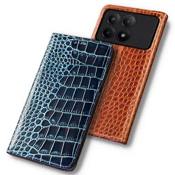 Flip Case For XIAOMI POCO X6Pro X5 X6 Pro 5G Crocodile Pattern Magnetic Cover Luxury Cowhide Genuine Leather Wallet Covers