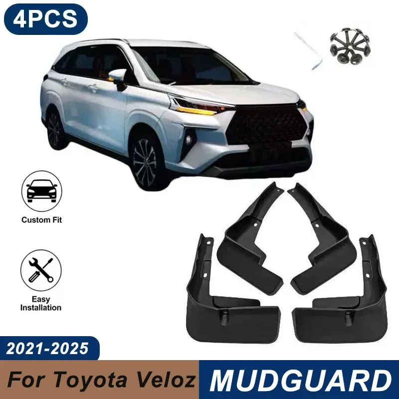4PCS Car Mud Flaps For Toyota Veloz 2021-2025 Waterproof Anti-Splash Fender Mudguards Auto Exterior Accessories