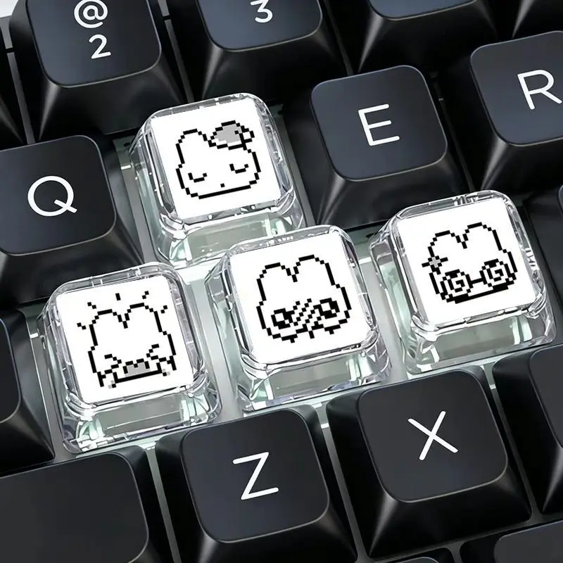 NEW Pixel Cute Rabbit Expression Keycap Set for Mechanical Keyboards Key Cap Keyboard Decoration Transparent Personalized Cross