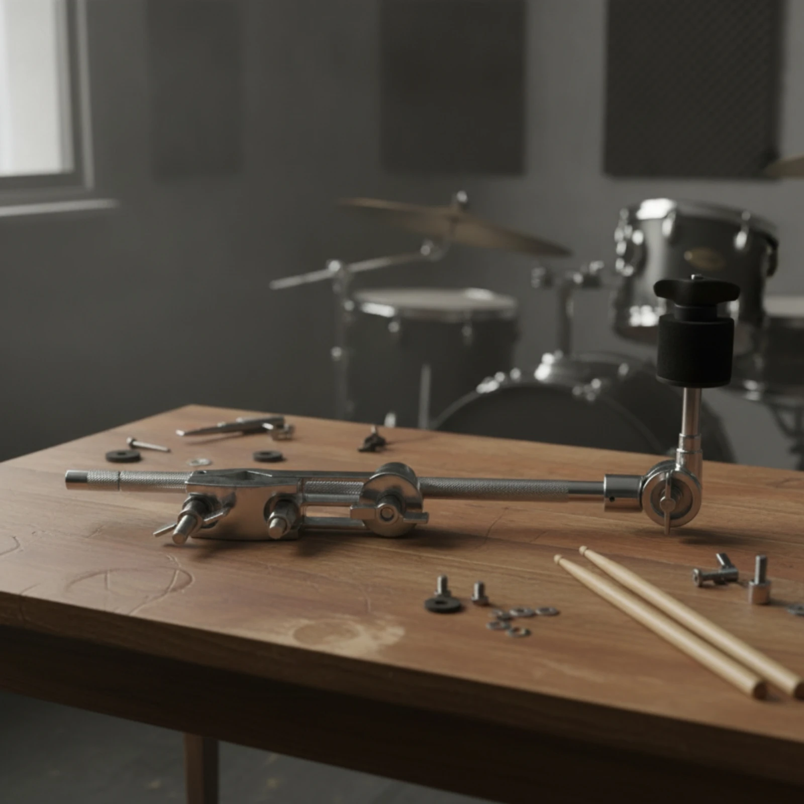 Cymbal Extension Clamp Textured Cymbal Arm Arm with Clamp Holder Padded Chrome for Drummers, Studios, Rehearsal Rooms