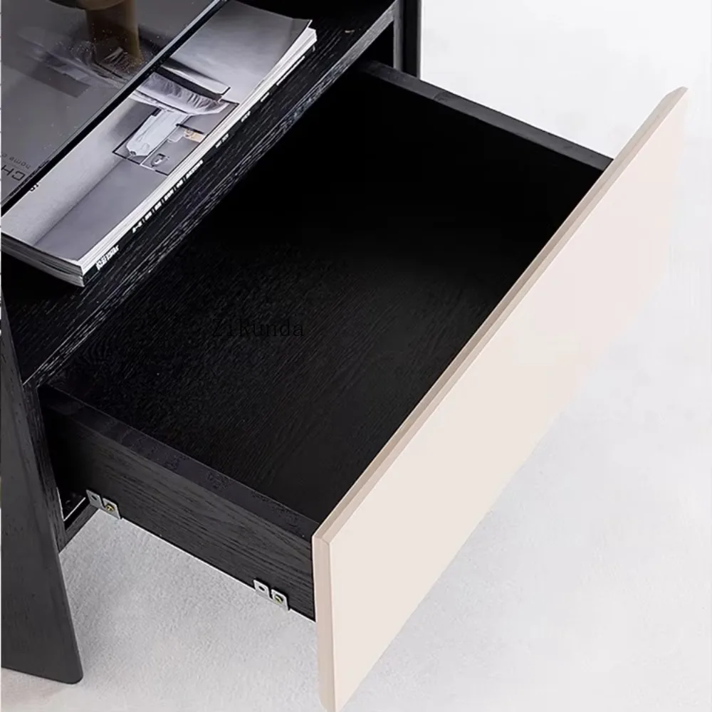 طاولة غرفة ذكية حديثة وبسيطة، وطاولة بجانب السرير خشبية، وطاولة بجانب السرير مع أدراج