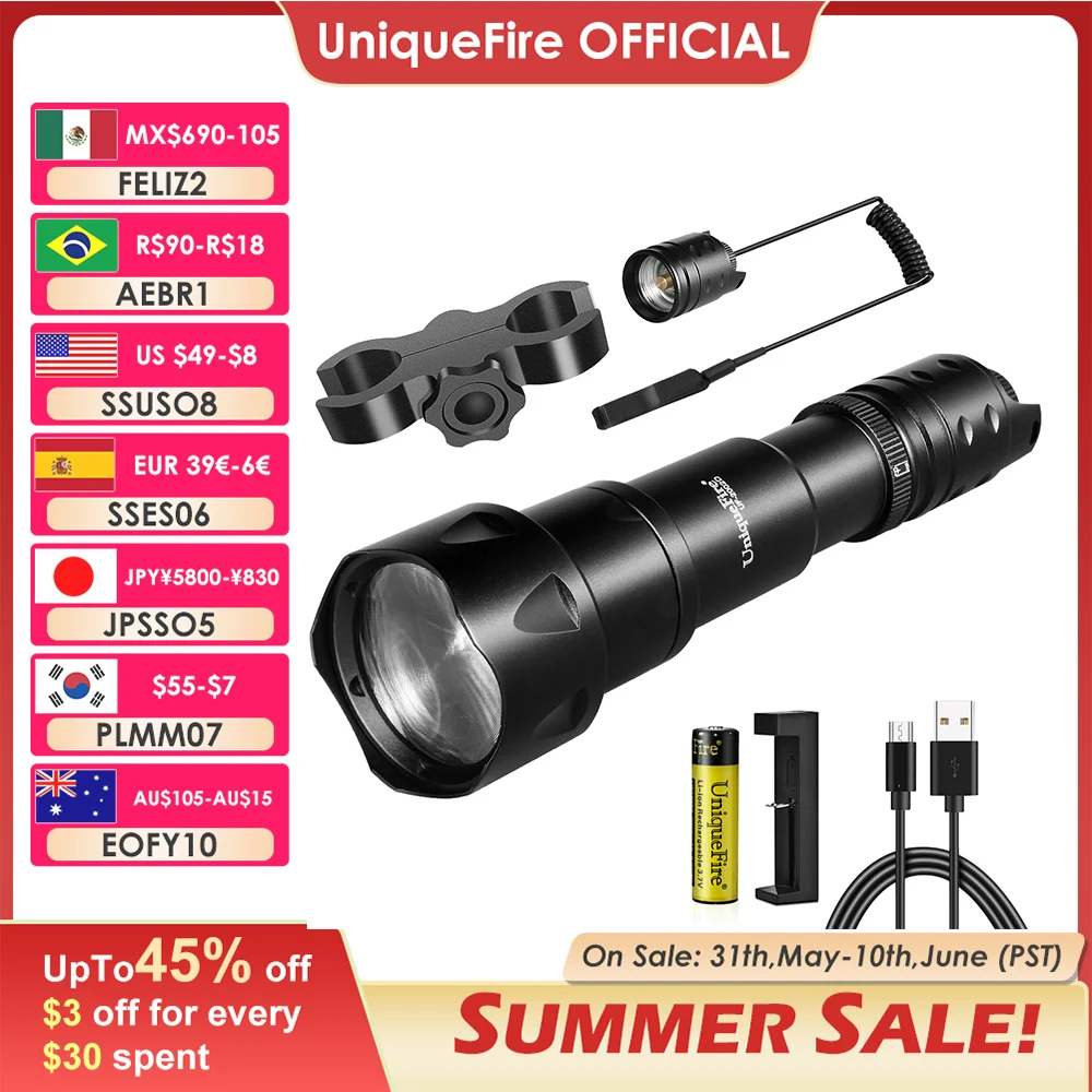 uniquefire-2002d-44ミリメートルレンズvcsel-ir-940nm-850-810nm-led狩猟懐中電灯ズームナイトビジョン調光swtichトーチmax1000メートル