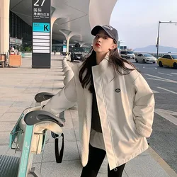 2023 New Women Padded Winter Jacket Female Wear PU Leather on Both Sides Parkas Brushed Loose Outwear Warm Lamb Wool Overcoat