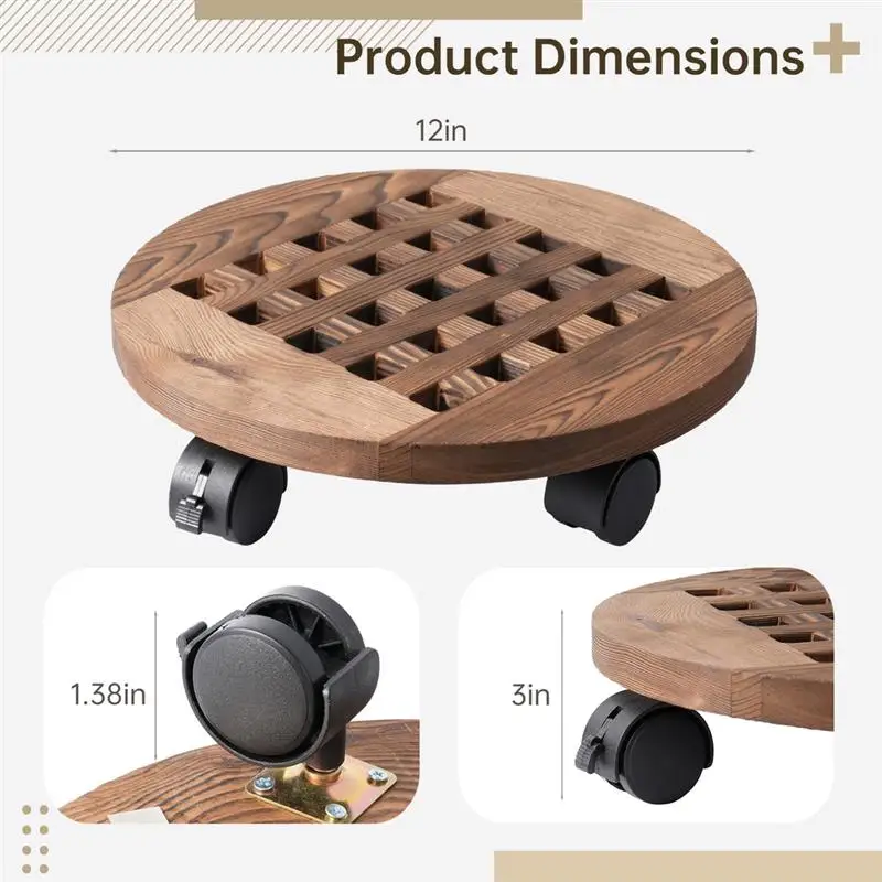 Imagem -05 - Round Wood Plant Caddies Rodas Móveis Stands para Flowerpots Rolos para Vasos Suculentos 12 360 ° Lockable Packs