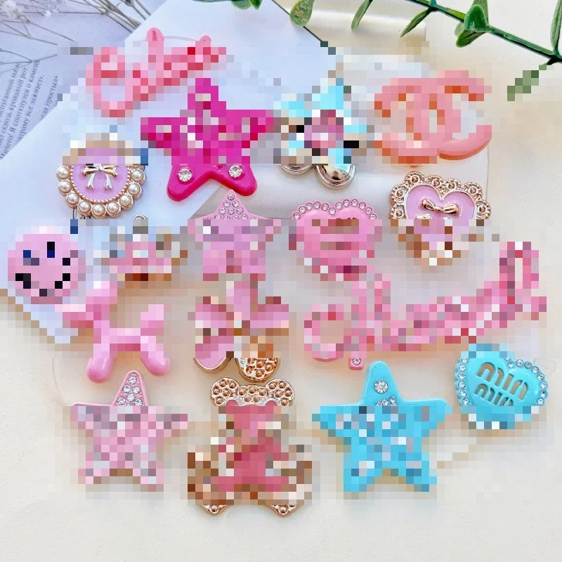 5pcs Ios rose pink love five-pointed star acrylic DIY jewelry accessories mobile phone case hole shoes flatback hairpin material