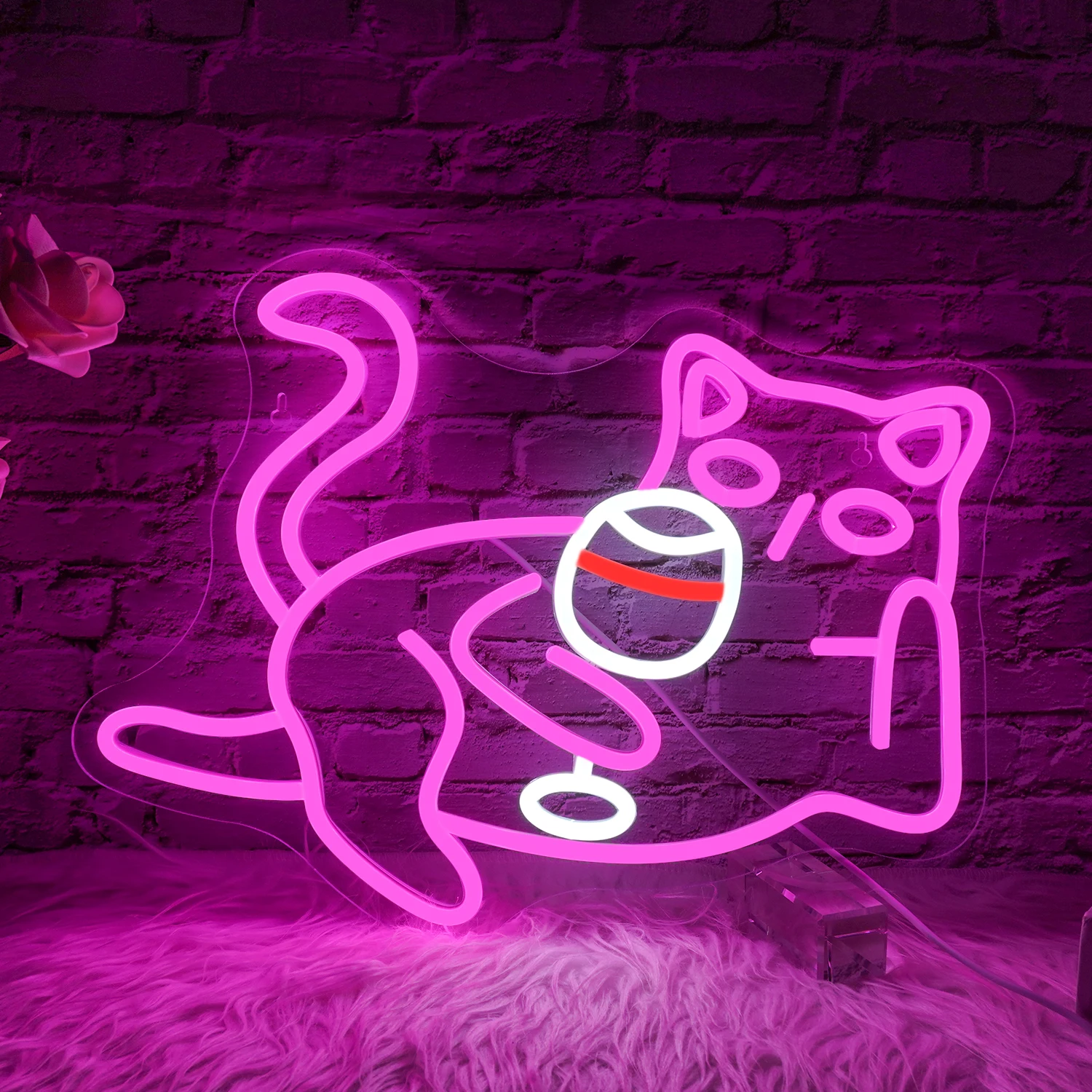 

Cat Wine Glasses Neon Sign Dimmable LED Light Pink Cat For Wall Decor For Bar Living Room Cat Art Dinning Room Cat Lover Gift