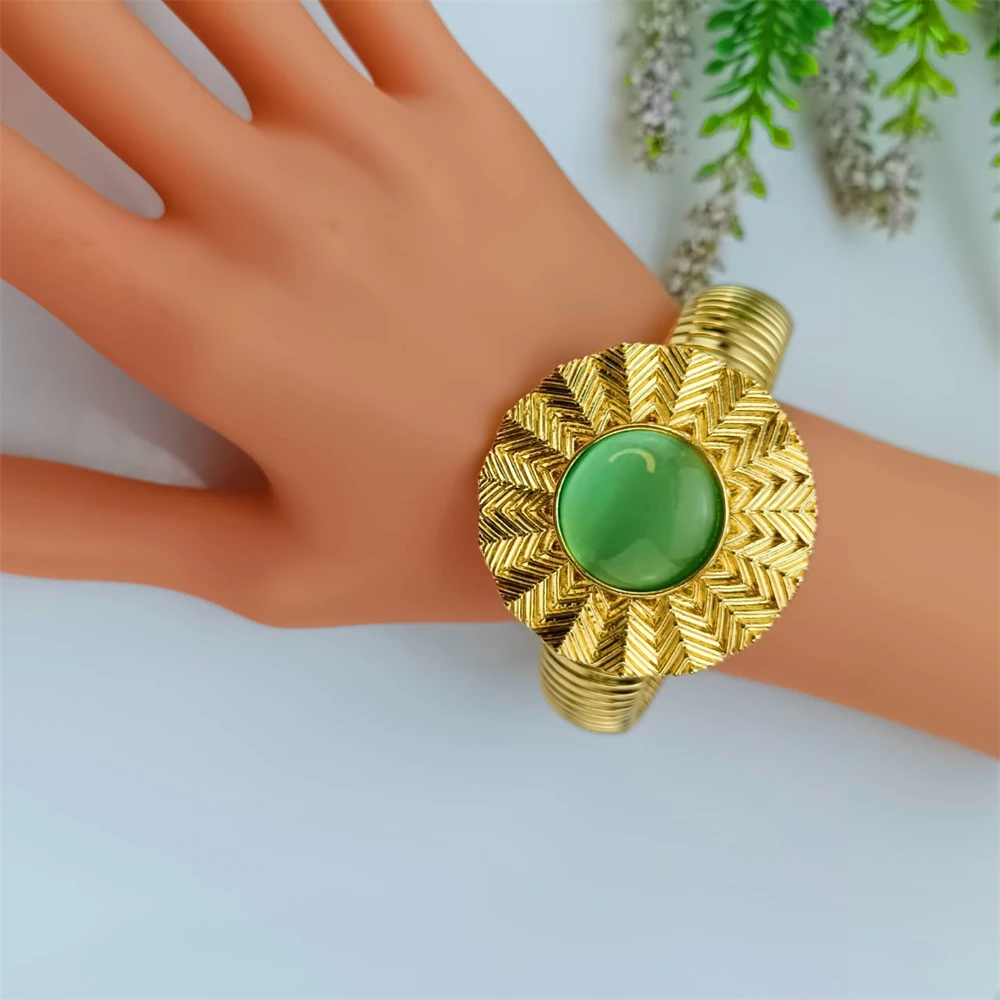 EMMA الفاخرة دبي نيجيريا مجموعات مجوهرات الزفاف 4 قطع الزفاف الأخضر حجر عباد الشمس قلادة مجموعات للنساء مجموعات مجوهرات الحفلات